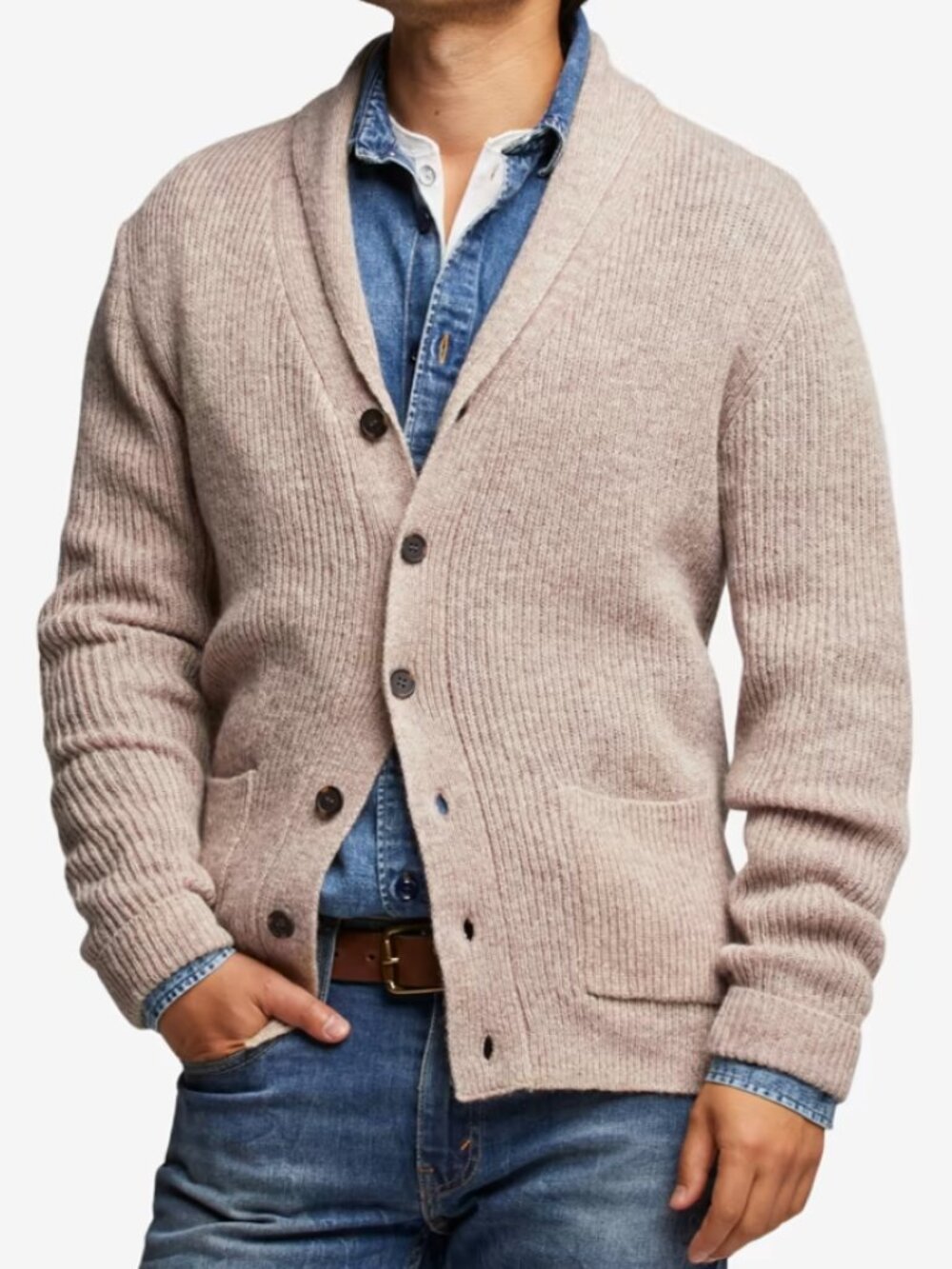 Line of Trade The Dockside Shawl Cardigan Sweater Men's 2XL Beige Shetland Wool